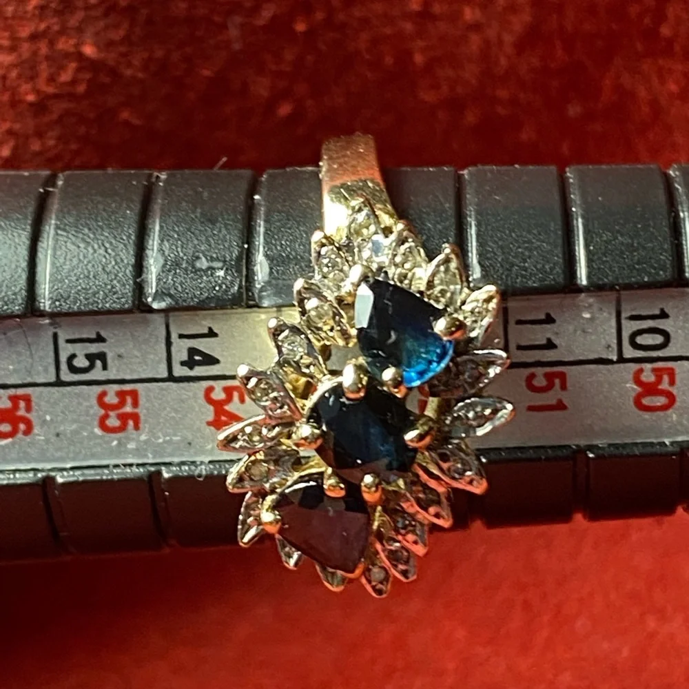 10K Gold Blue Sapphire & Diamond Ring 6.5